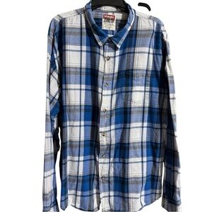 Wrangler Jeans Co Men’s 3XL‎ Western Button Up Blue White Plaid Long Sleeve EUC